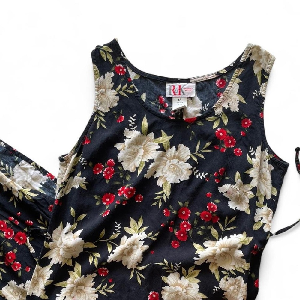 R&K Black Midi Dress with Red and Cream Floral Design